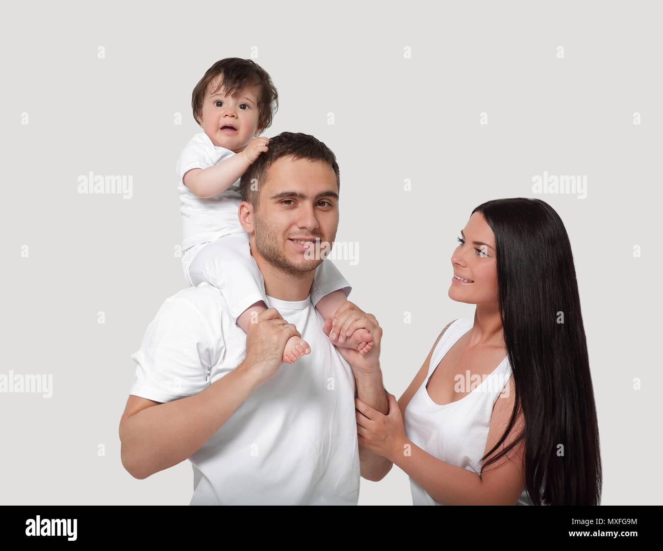 A happy family on white background Stock Photo - Alamy