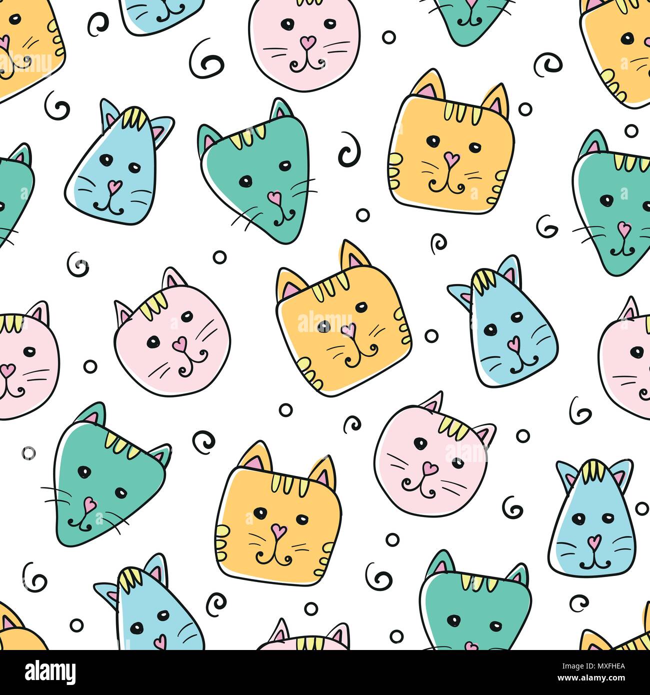 Cute cats colorful seamless pattern background Stock Vector