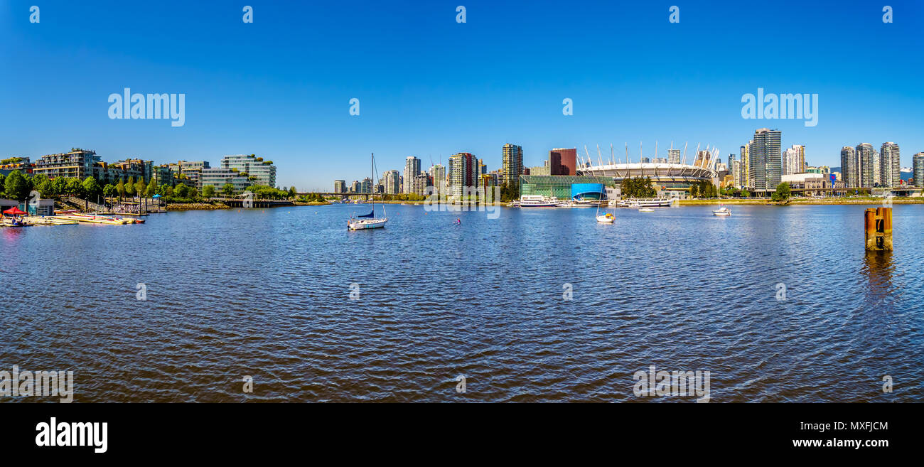Beautiful skyline of the city center of Vancouver at False Creek in beautiful British Columbia, Canada Stock Photo