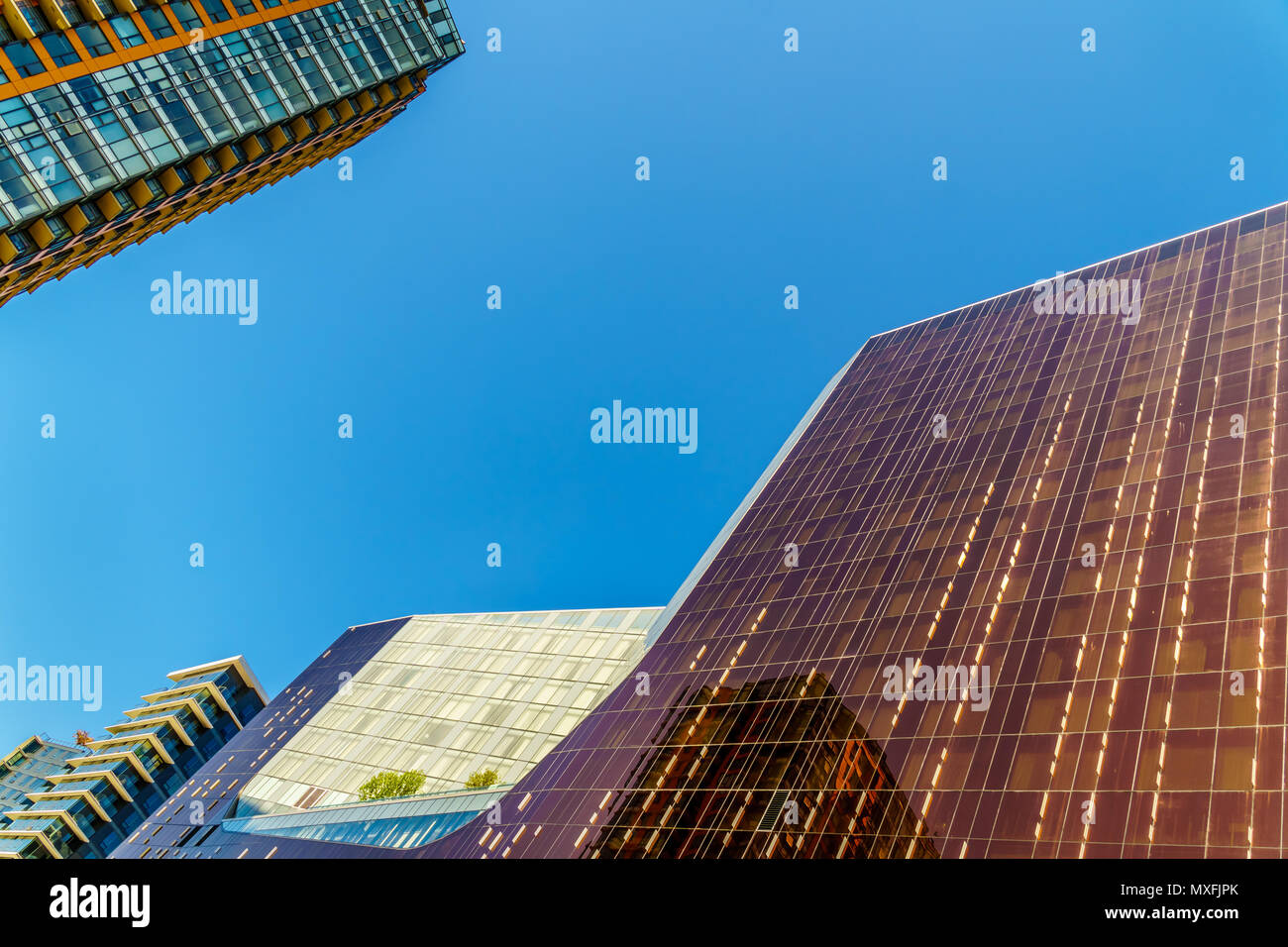 Bronze glass walls architecture in the Business center of Vancouver in
