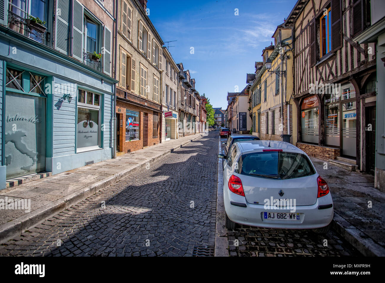Medieval street taken in Troyes, Aube, France on 7 June 2015 Stock Photo