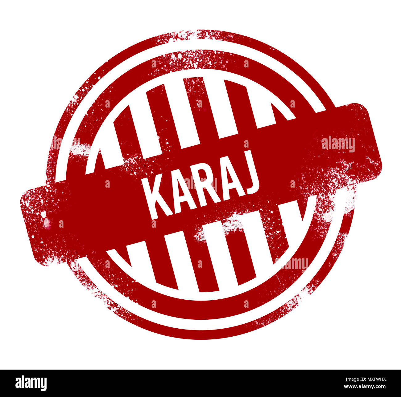 Karaj - Red grunge button, stamp Stock Photo