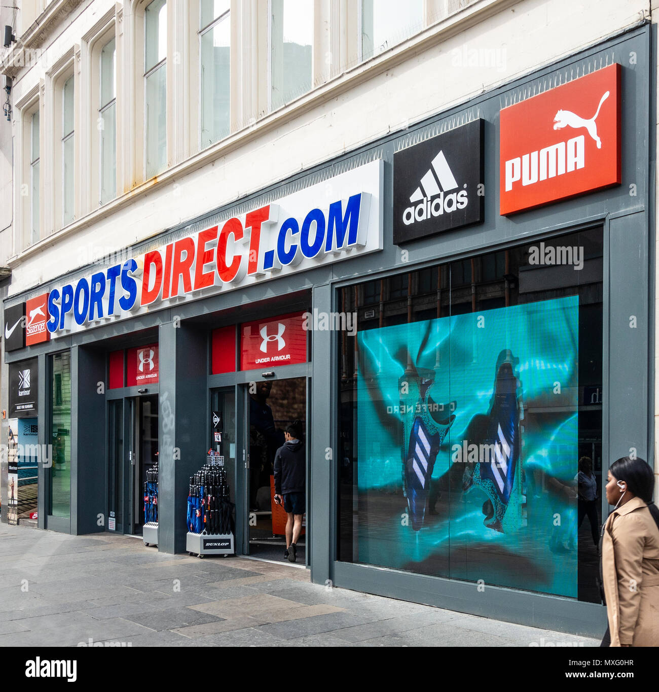Frontage, Sports Direct, Argyle Street, Glasgow. Windows and entrance.  branding for Puma, Adidas, Slazenger and Nke. Scotland, UK Stock Photo -  Alamy