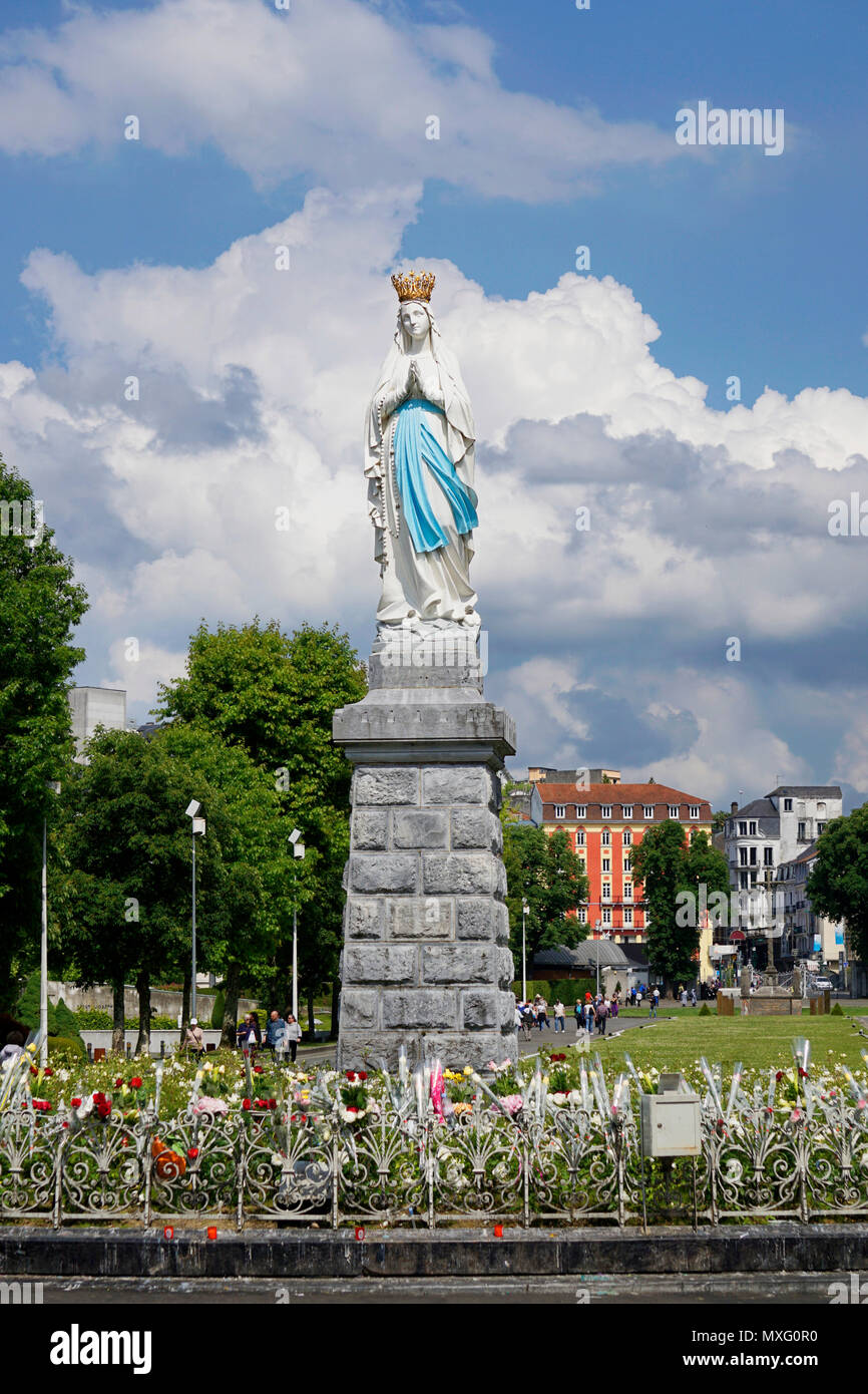 Statue of Our Lady of Immaculate Conception. Lourdes, France, major place of catholic pilgrimage. Stock Photo