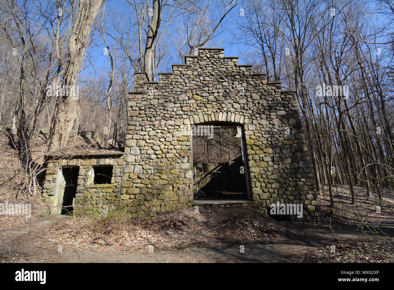 Ruins of an Abandoned Stone Greenhouse at the Cornish Estate In the Hudson Highlands Stock Photo
