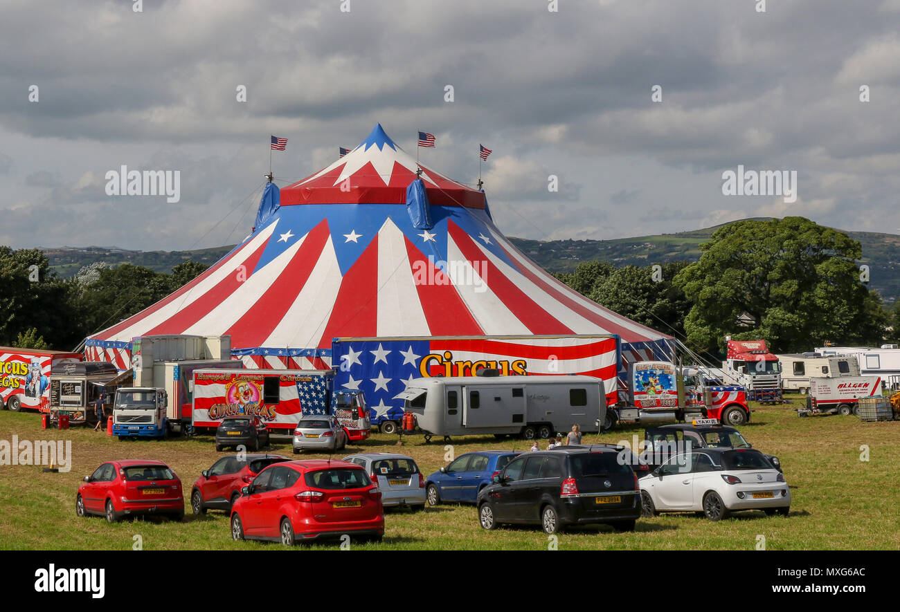 Circus Vegas, a circus that tours the UK and Ireland pitched in a field