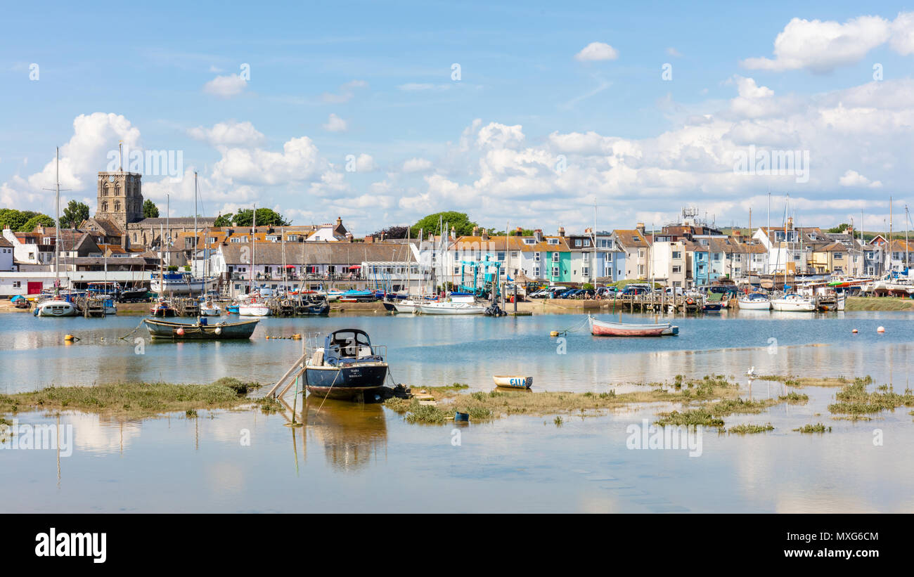 Shoreham-By-Sea; 3rd June 2018; Landscape View of Town From Shoreham Beach Across the River Adur. Bright Sunny Day Stock Photo