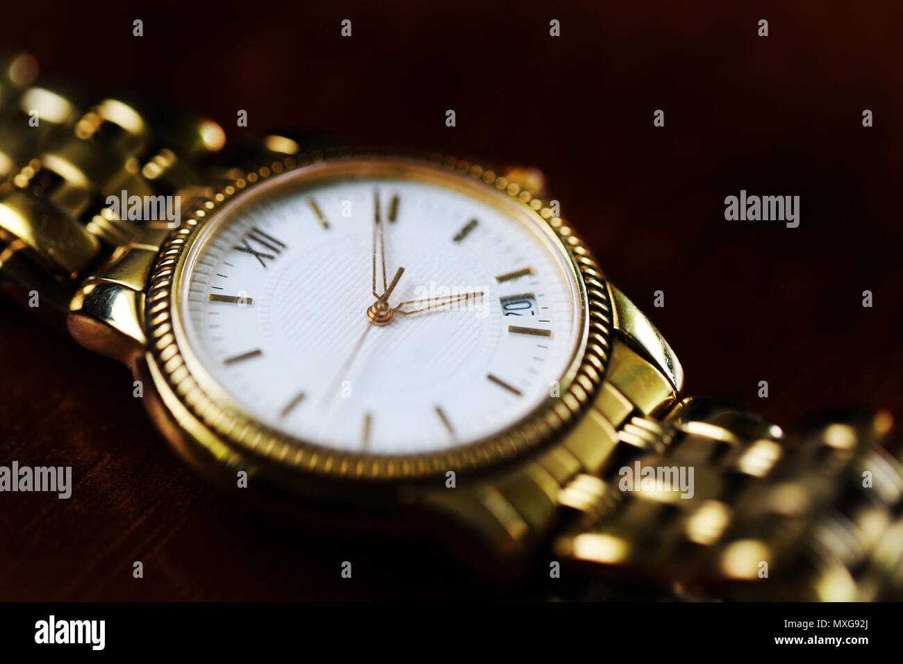 Old hand watch for man vintage style close up black and white Stock