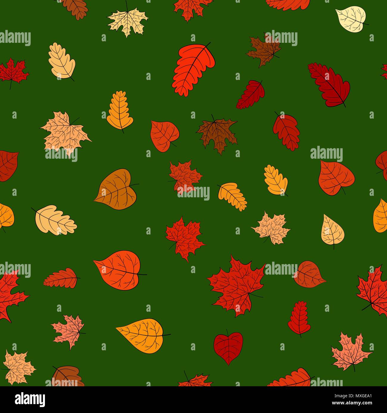 abstract vector doodle autumn leaves seamless pattern Stock Vector