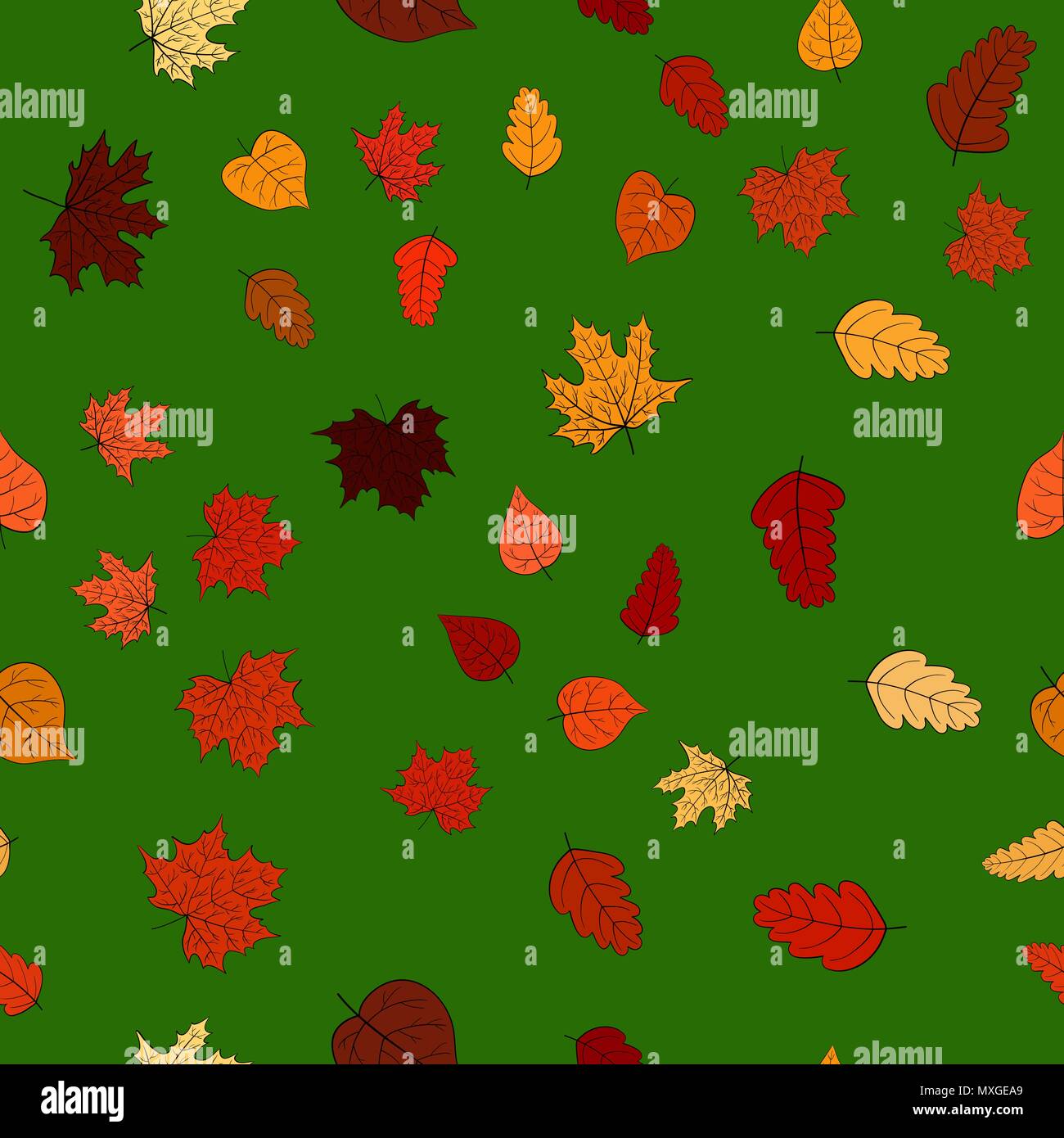 abstract vector doodle autumn leaves seamless pattern Stock Vector