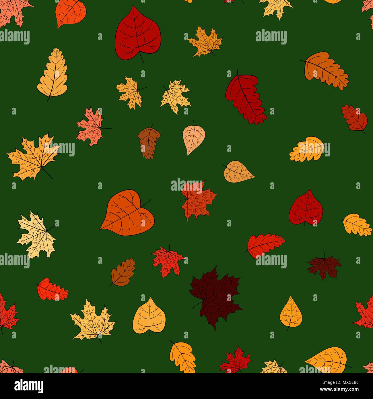 abstract vector doodle autumn leaves seamless pattern Stock Vector