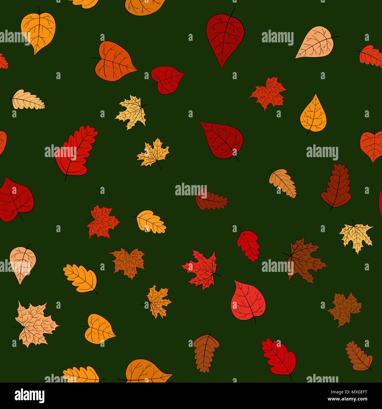 abstract vector doodle autumn leaves seamless pattern Stock Vector
