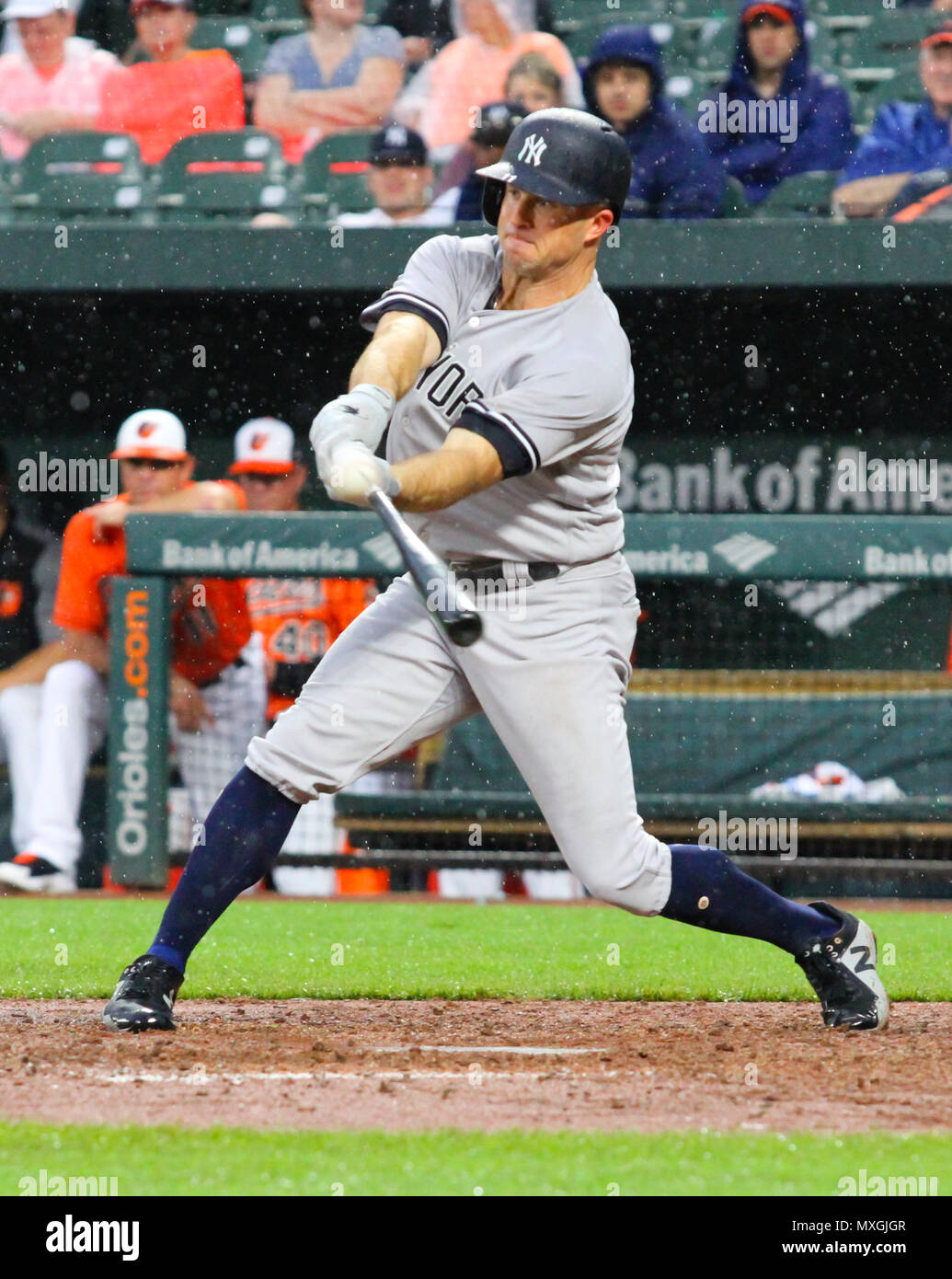 June 2, 2018 - New York Yankees left fielder Brett Gardner (11) swings at  the ball during the New York Yankees vs Baltimore Orioles game at Oriole  Park at Camden Yards in