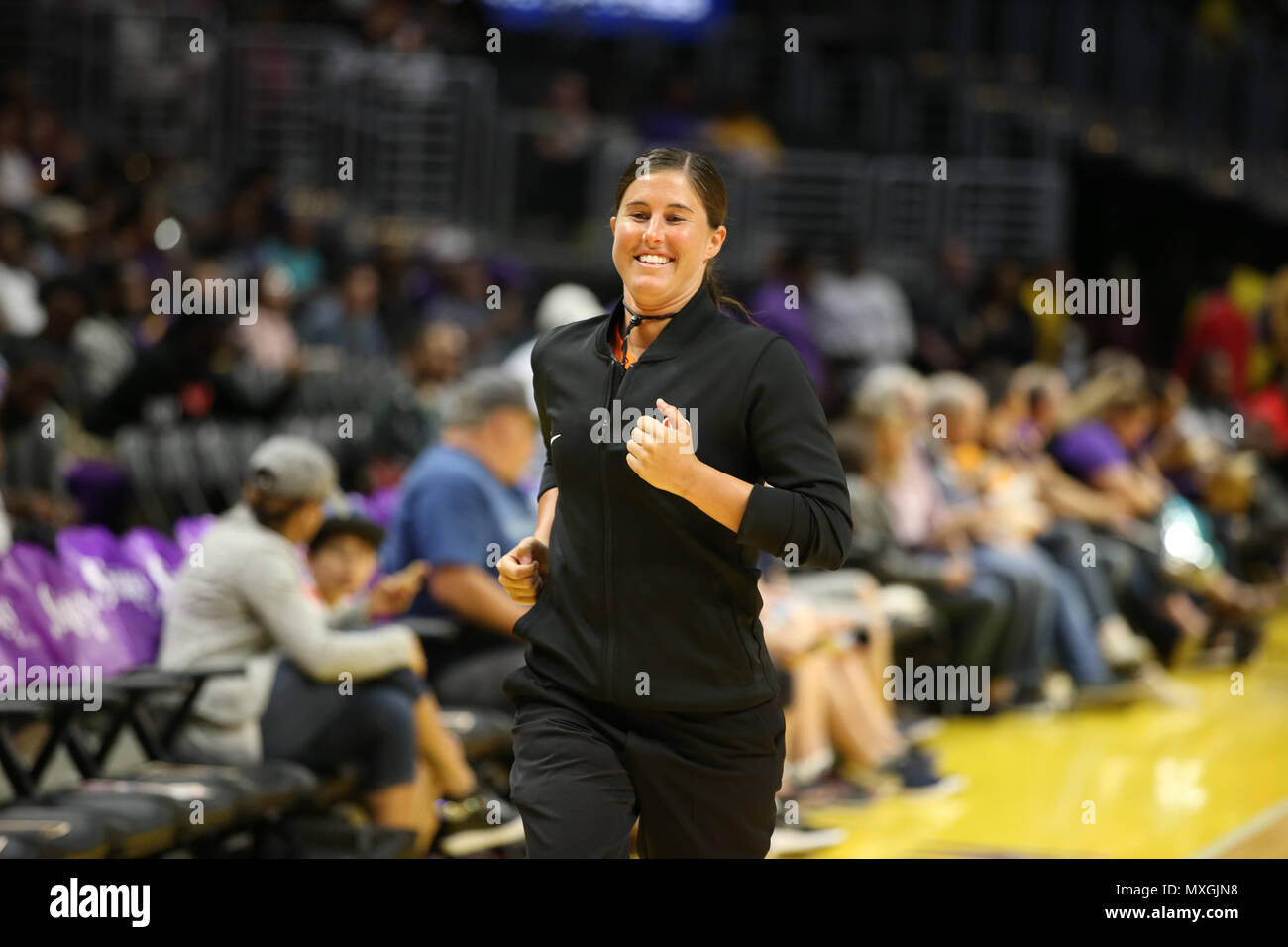 Referee Natalie Sago (5) before the Minnesota Lynx vs Los Angeles Sparks game at Staples Center in Los Angeles, Ca on June 3, 2018. (Photo by Jevone Moore/Full Image 360) Stock Photo