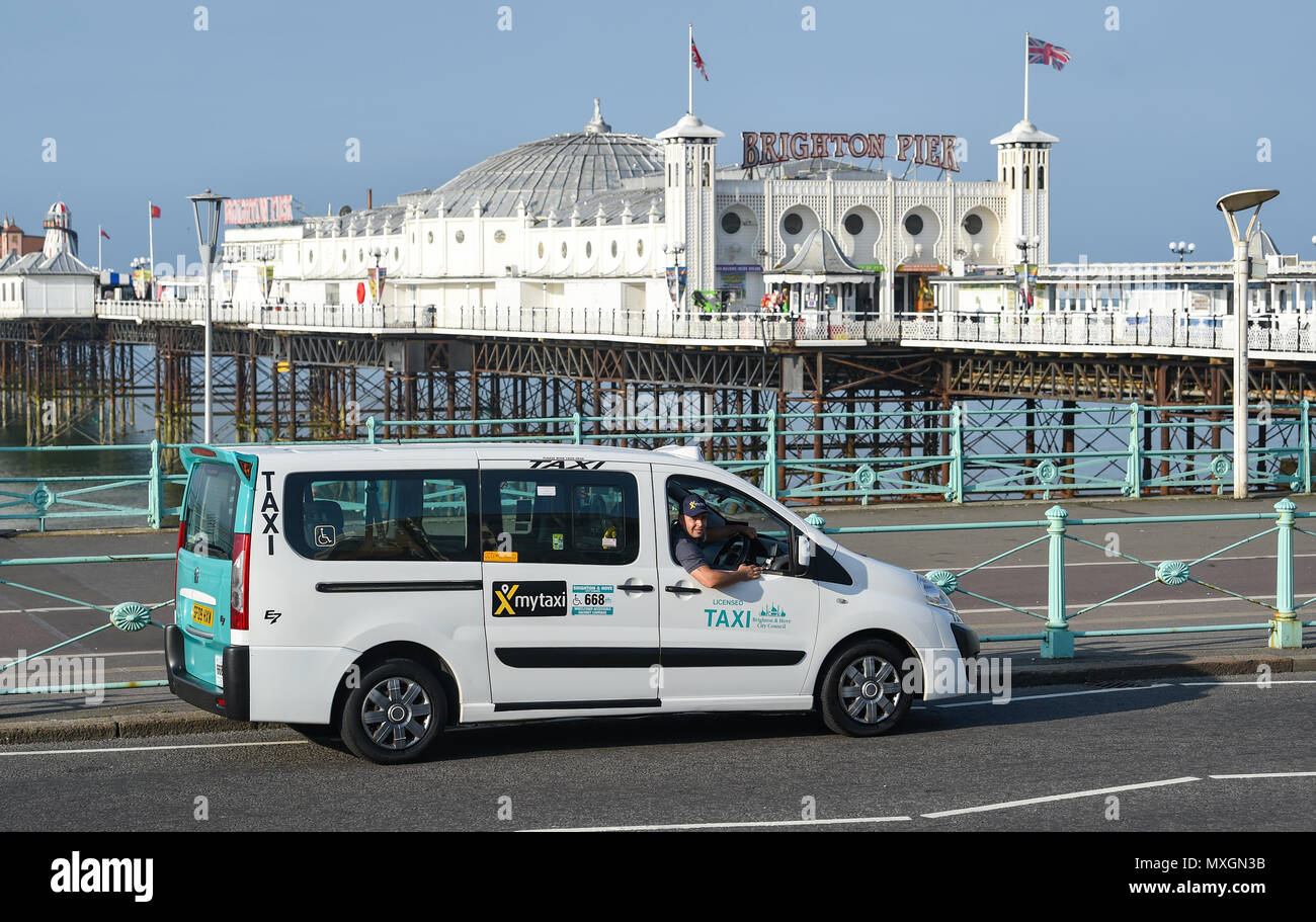 Brighton UK 4th June - mytaxi - your licensed taxi app launches in Brighton today with 50% off all fares until the end of June  Credit: Simon Dack/Alamy Live News Stock Photo
