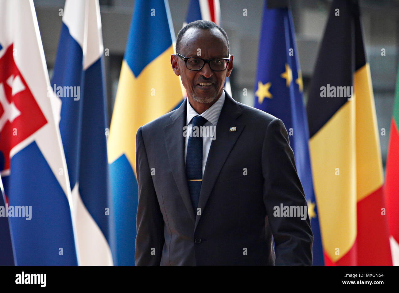 Brussels, Belgium. 4th June, 2018. Donald Tusk, the President of the European Council  welcomes the President of Rwanda Paul Kagame at European Council headquarters. Alexandros Michailidis /Alamy Live News Stock Photo