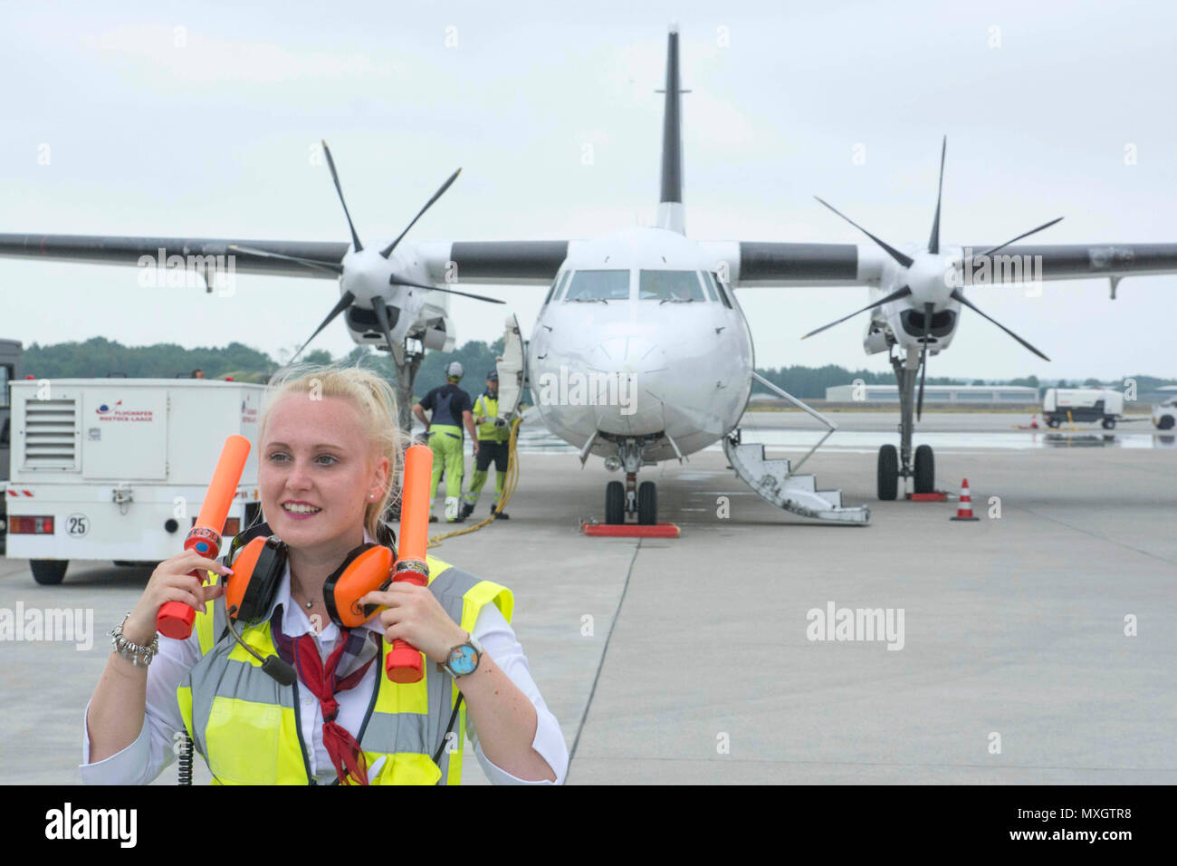 04 June 2018, Germany, Laage The first aircraft of the new air route