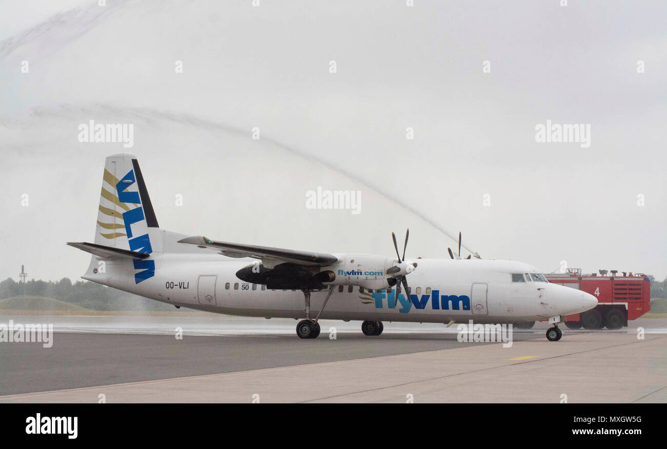 04 June 2018, Germany, Laage The first aircraft of the new air route