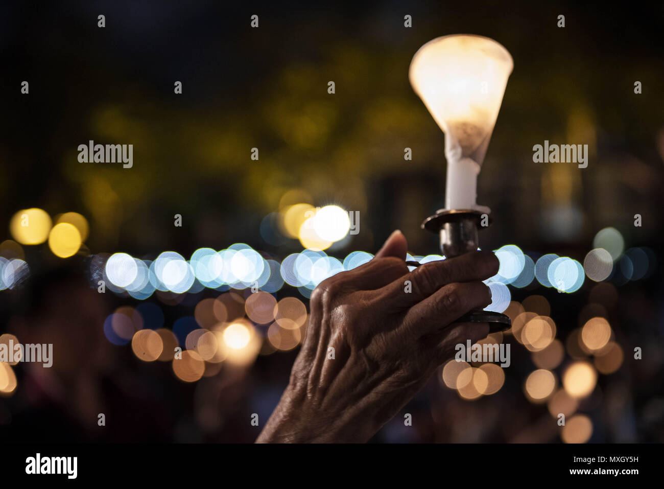 June 4, 2018 Hong Kong, Hong Kong A candle seen during the vigil service.Hundreds of