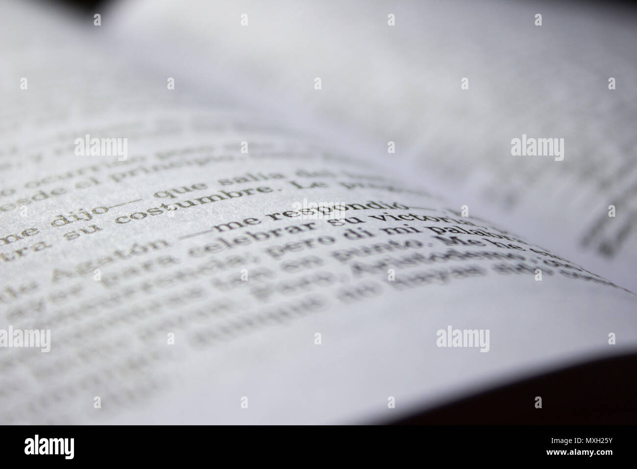 Open book showing a dialogue in spanish Stock Photo