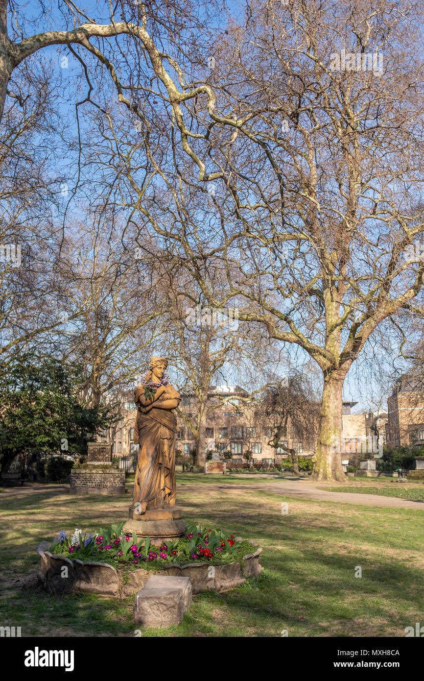 Statue of Euterpe, St George's Gardens, Bloomsbury, Camden, London, UK Stock Photo