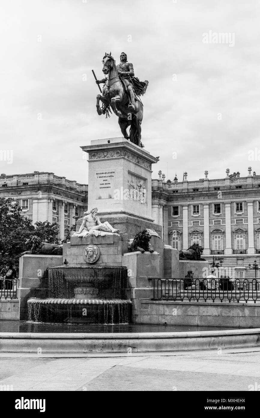 Monument to Felipe IV at the Royal Palace, Madrid, Spain Stock Photo