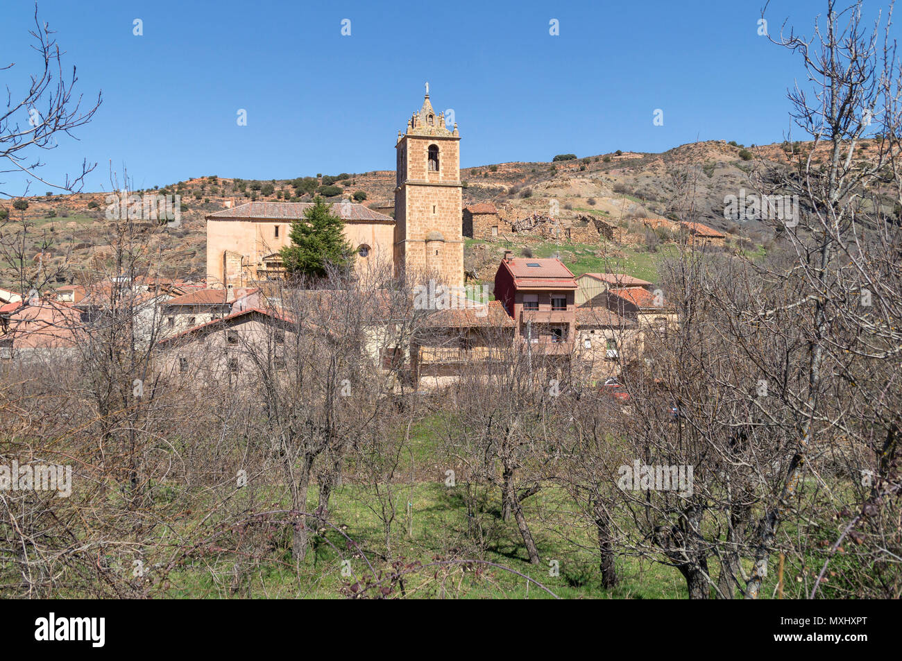 Iglesia de San Juan Bautista en Santibáñez de Ayllón. Segovia. Castilla León. España Stock Photo
