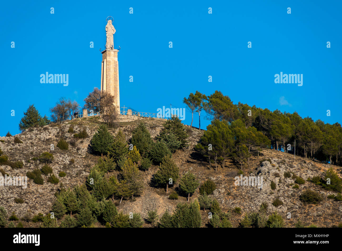 Sagrado Corazón de Jesús en el Cerro del Socorro desde la ciudad de Cuenca;  España Stock Photo - Alamy