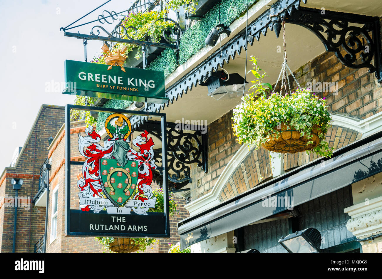 The Rutland Arms is a Greene king pub on the banks of The River Thames at Hammersmith in London, UK. Stock Photo