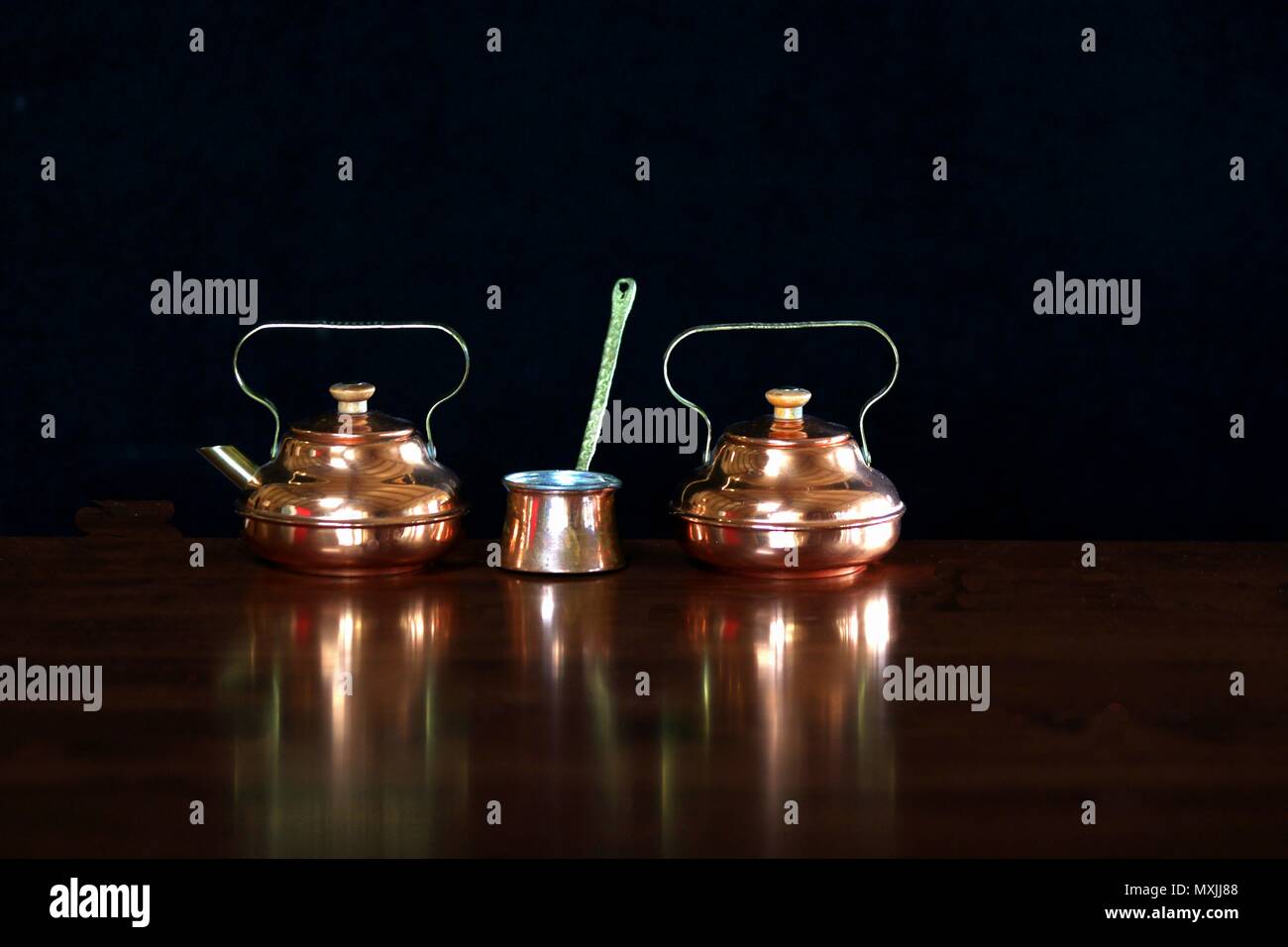 Copper Coffee Set with sugar and creamer and measure Stock Photo Alamy