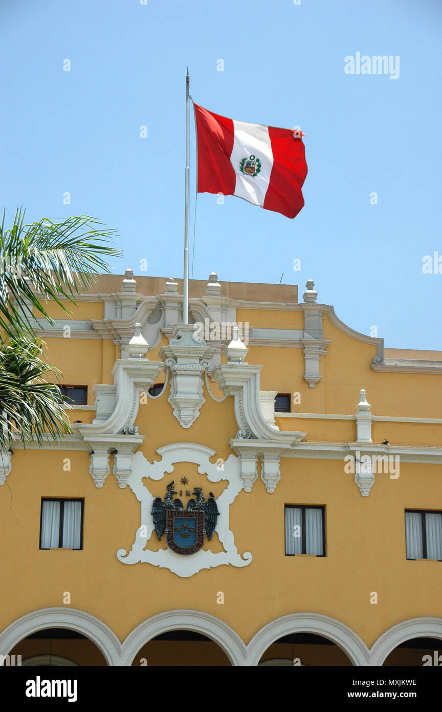 View of downtown in Lima, Peru with colonial cathedral Stock Photo