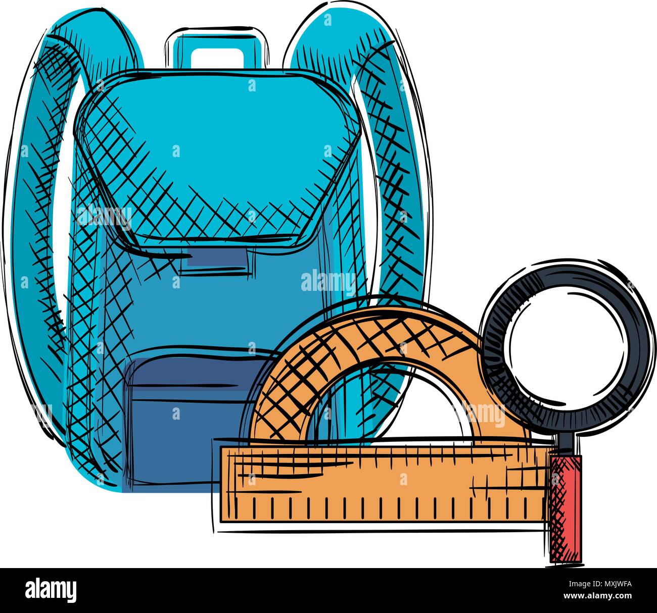 school bag with magnifying and protractor vector illustration design ...