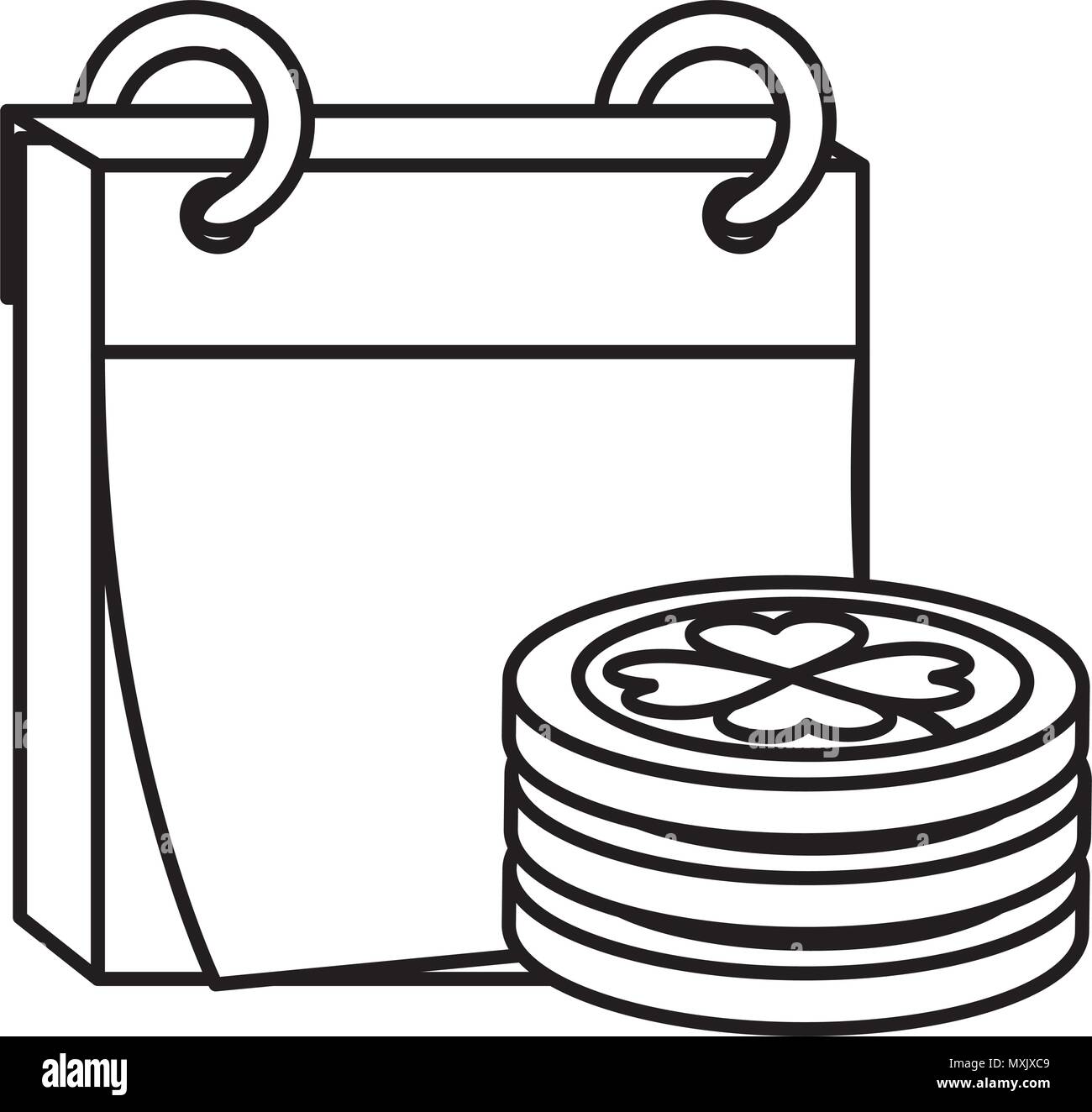 pile coins with clover and calendar vector illustration design Stock ...