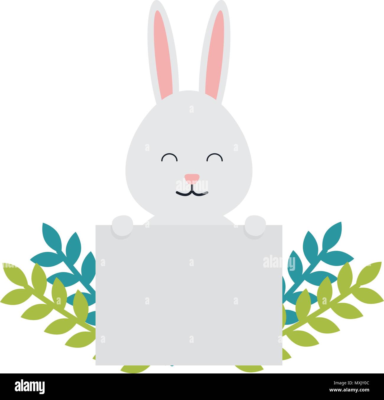 cute rabbit with label and floral decoration vector illustration design ...