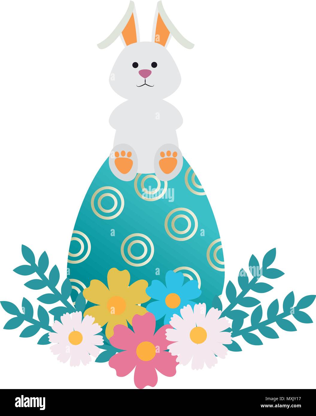 egg paint with cute bunny and flowers easter decoration vector ...