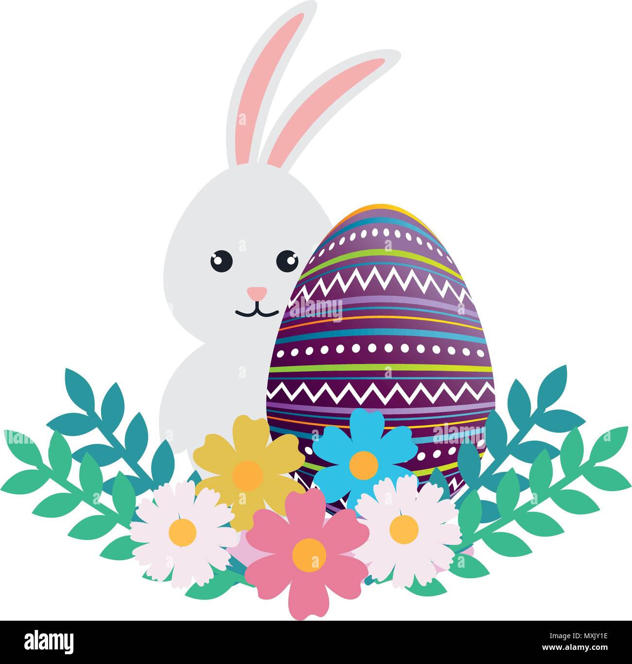 egg paint with cute bunny and flowers easter decoration vector ...