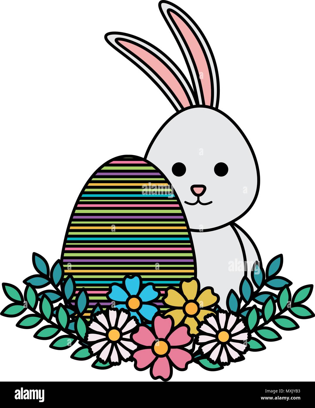 egg paint with cute bunny and flowers easter decoration vector ...