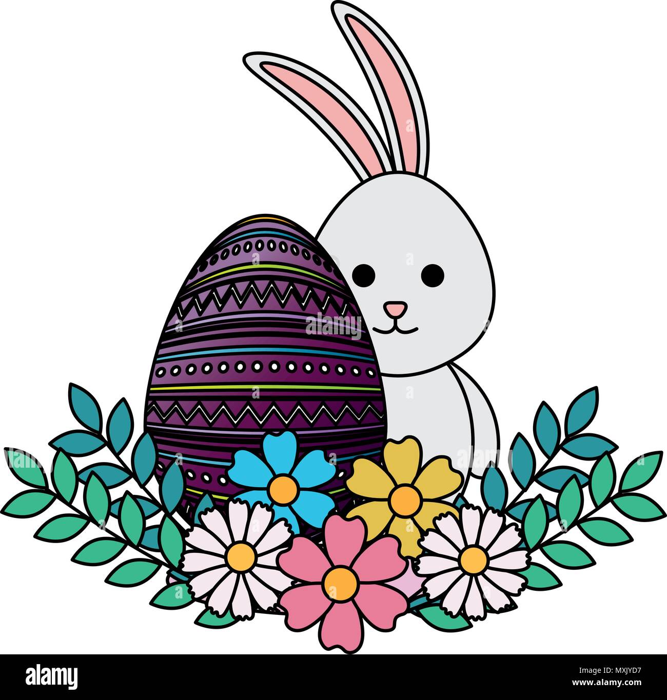 egg paint with cute bunny and flowers easter decoration vector ...