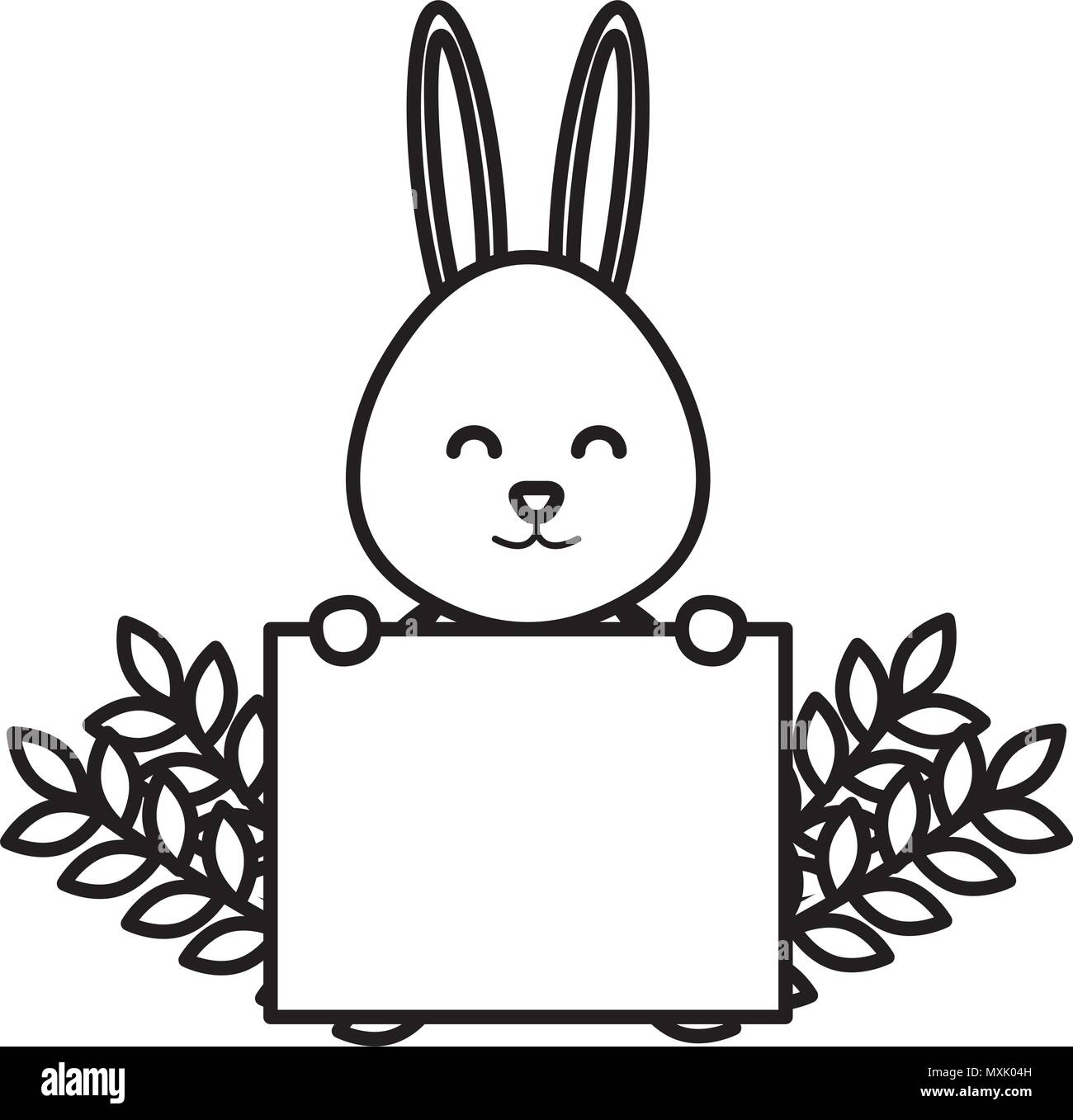 cute rabbit with label and floral decoration vector illustration design ...