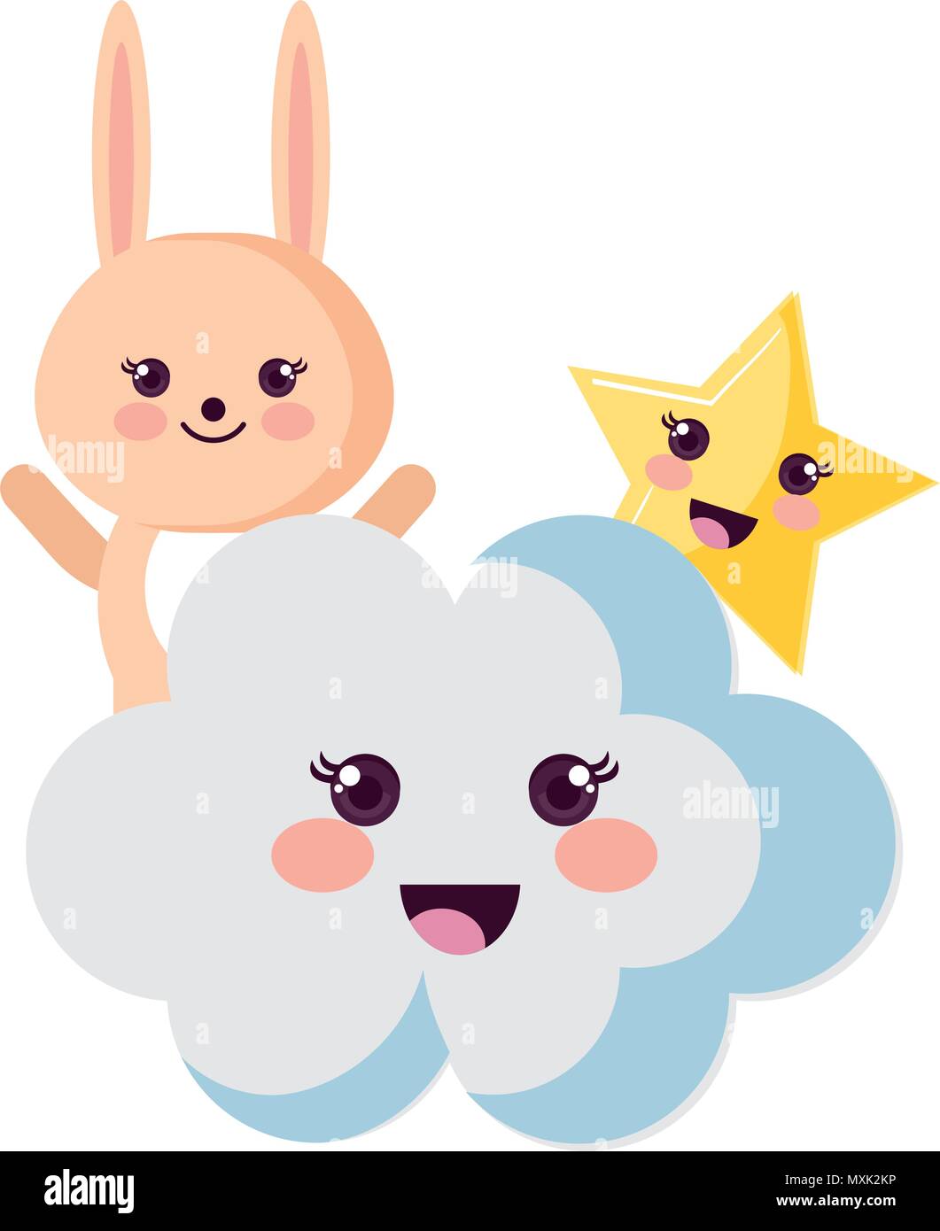 cute rabbit with cloud and star kawaii characters Stock Vector Image ...
