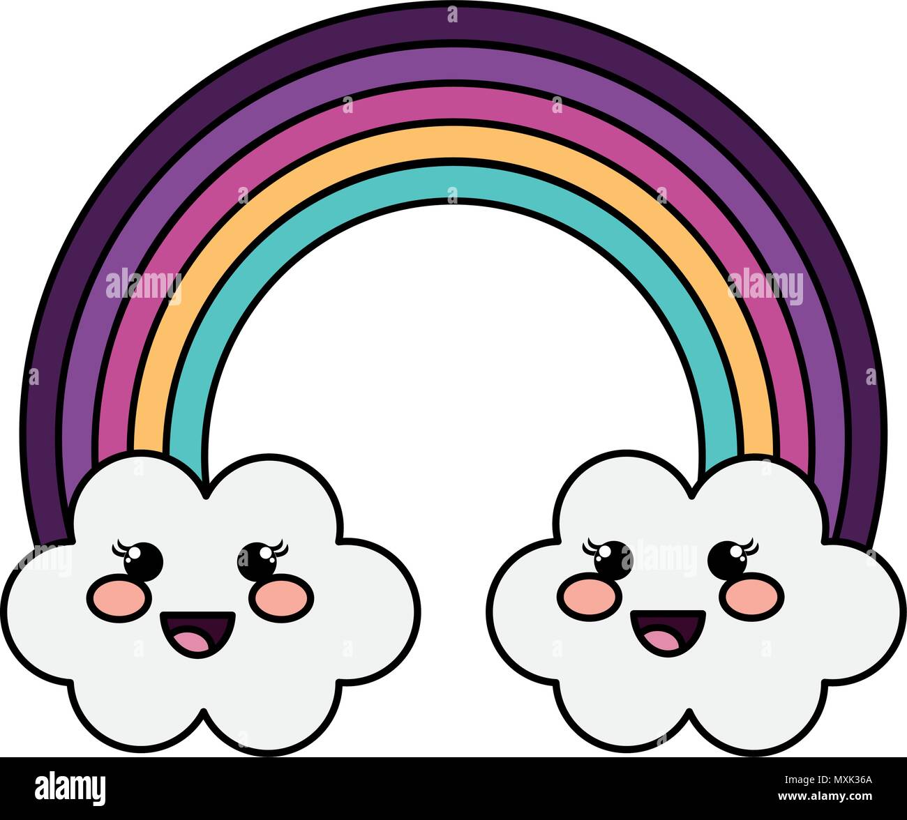 cute rainbow with clouds kawaii characters Stock Vector Image & Art - Alamy