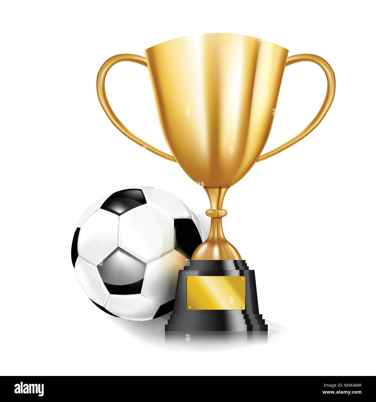 Golden trophy cups and Soccer ball football isolated on white