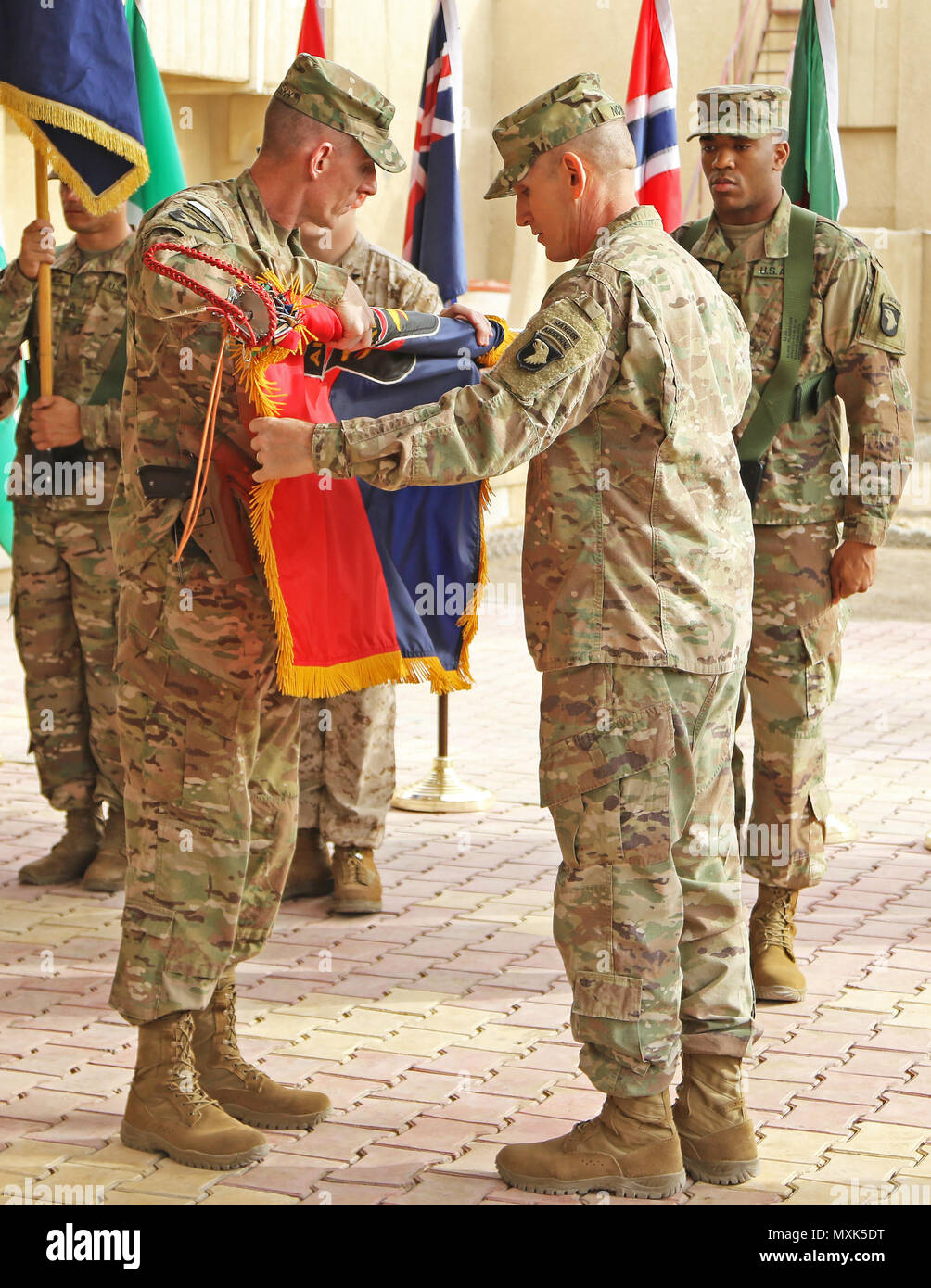 Left Major Gen Gary J Volesky 101st Airborne Division Air Assault Commanding General And Right Command Sgt Maj Gregory F Nowak 101st Abn Div Command Sergeant Major Case The Division Colors In