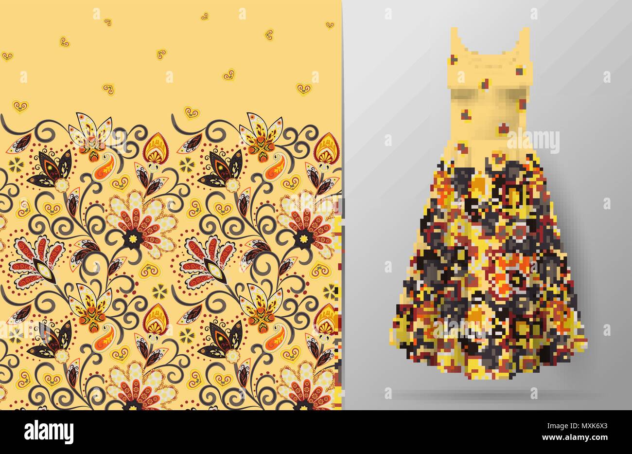 Seamless Vertical Fantasy Flowers Pattern Hand Draw Floral Background On Dress Mockup Vector Traditional Eastern Pattern For Textiles Wallpapers Decor Etc Stock Vector Image Art Alamy