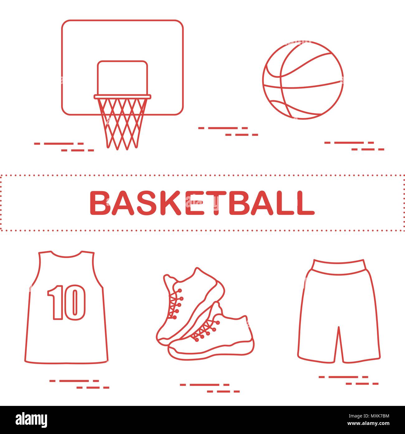 Sports uniform and equipment for basketball. Basketball basket, shirt,  sneakers, shorts, ball Stock Vector Image & Art - Alamy