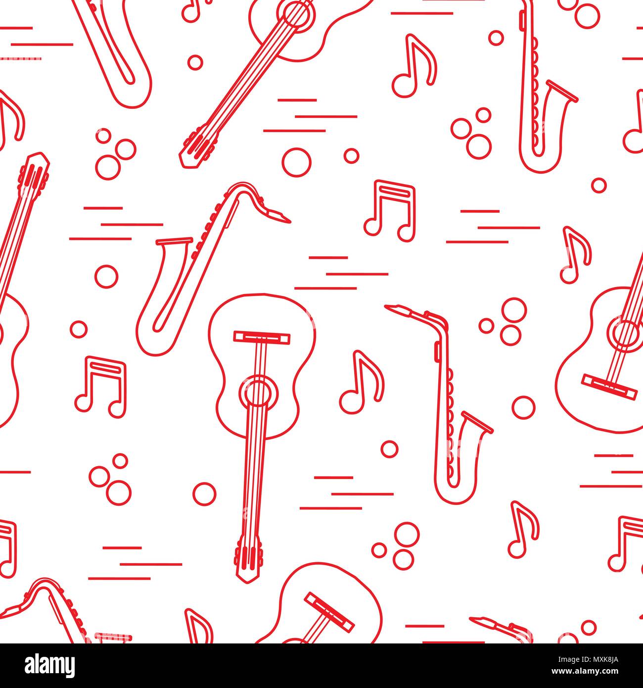 Seamless pattern with saxophones, notes, guitars. Musical instruments ...