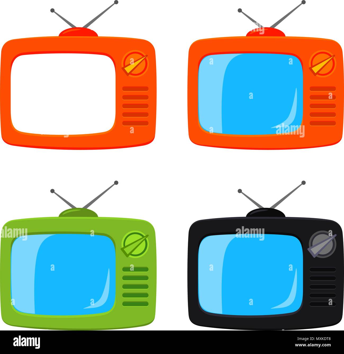Colorful cartoon retro tv set isolated on white Stock Vector Image ...