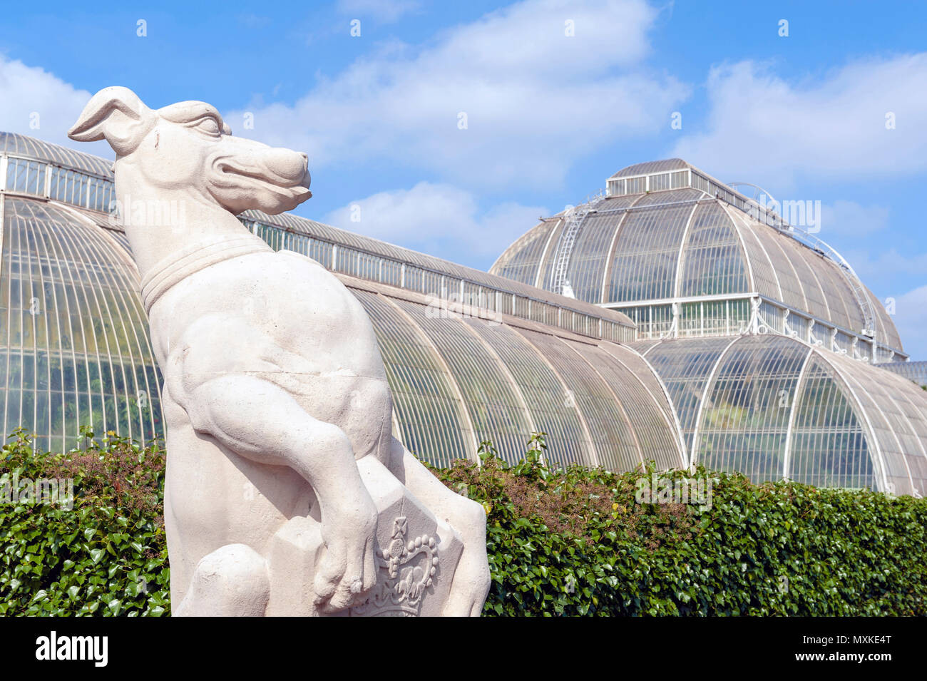 London, UK - April 2018: The White Greyhound of Richmond by James Woodford displayed at Royal Botanic Gardens, Kew Stock Photo