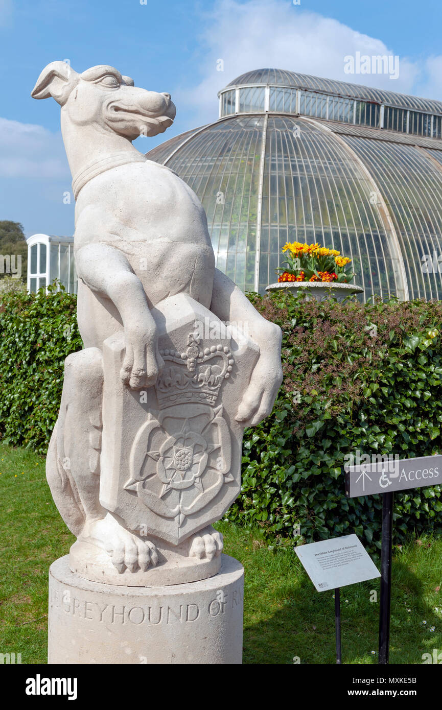 London, UK - April 2018: The White Greyhound of Richmond by James Woodford displayed at Royal Botanic Gardens, Kew Stock Photo