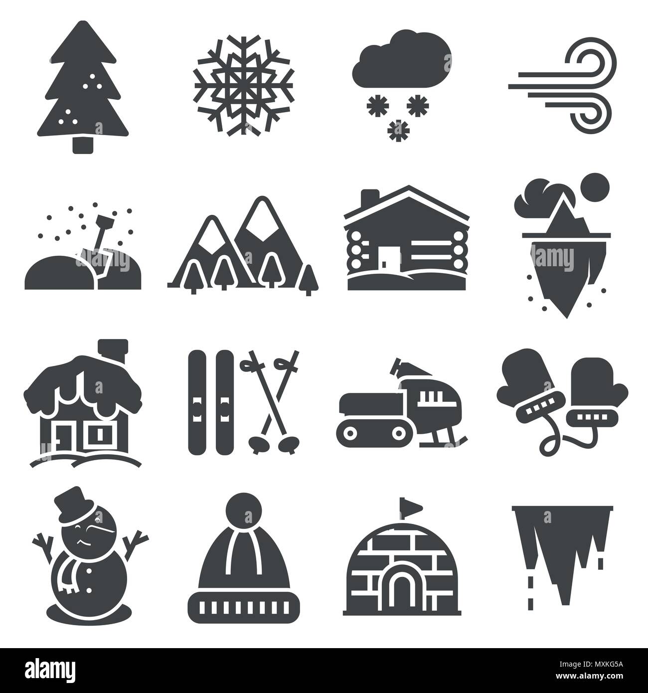 Christmas and Winter icons collection - vector silhouette set Stock ...